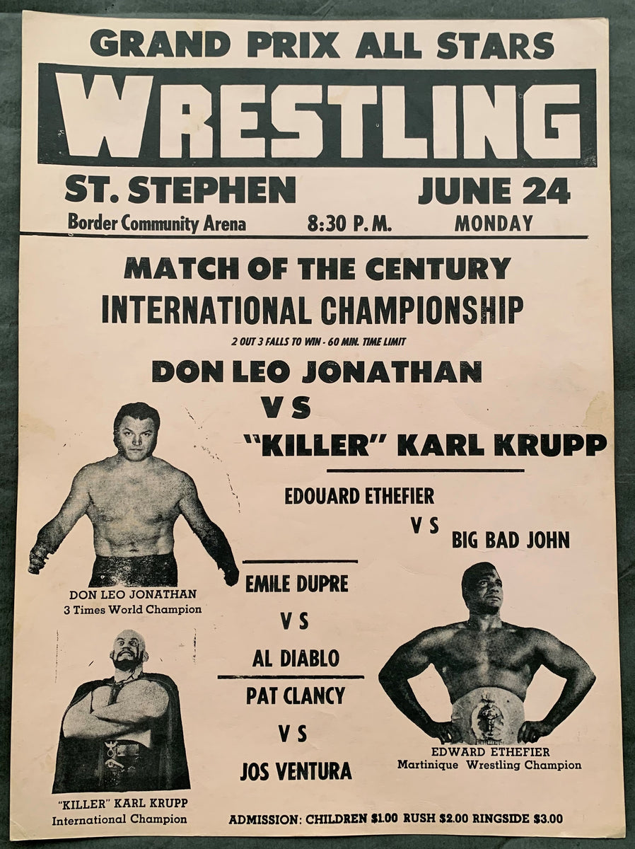 JONATHAN, DON LEO-KILLER KARL KRUPP ON SITE WRESTLING POSTER (1974 ...